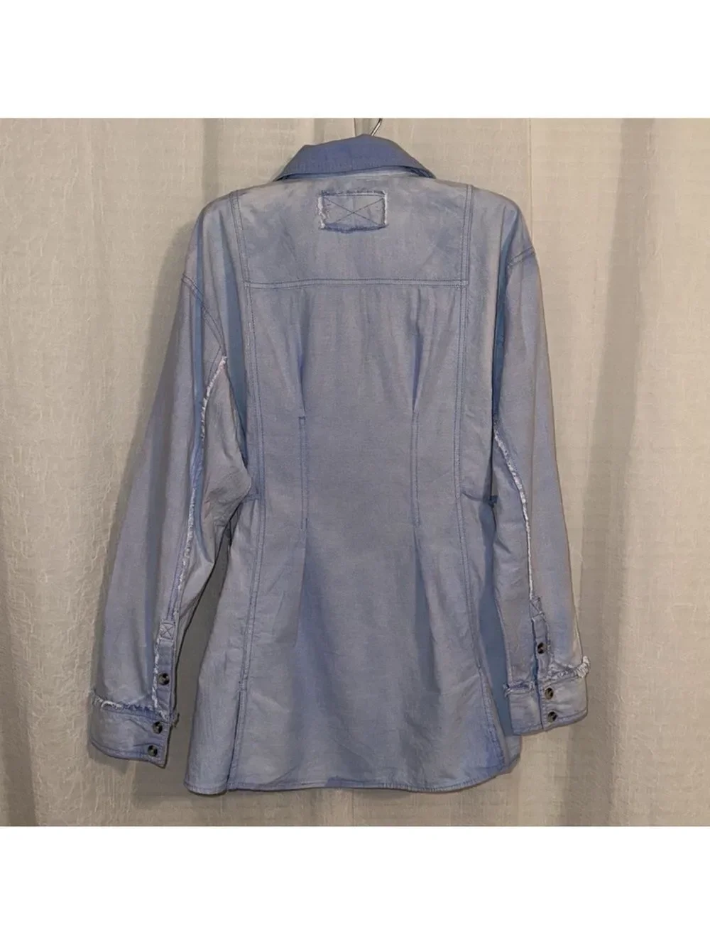 free people M-L Blue Chambray Denim Vintage Wash Distressed Shirt Tunic